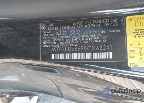 2008 BMW 650I z USA, uszkodzony, nr VIN WBAEB53558CX63241